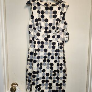 Nue Options Navy and White Polka Dot Midi Dress